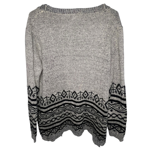 Dreamers Grey And Black Fair Isle Aztec Open Knit Cardigan Sweater - Picture 3 of 5